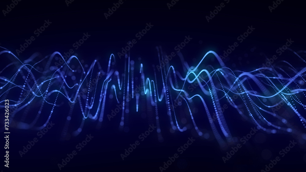Poster dynamic blue wave of particles and lines. abstract futuristic background. big data visualization. 3d