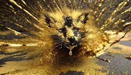 An animal is running toward the viewer in a golden splash