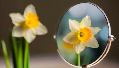 A daffodil is looking in the mirror. narcissism