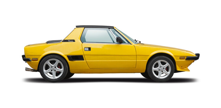 Fiat X1/9 classic sport car side view isolated on white background	