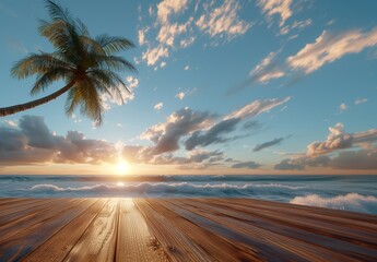 Beautiful panorama of tropical beach with coconut palm trees and ocean