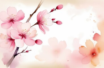 Cherry blossom flower blooming. Pink sakura flower background. Pink cherry blossom, isolated Sakura tree branch. For card, banner, invitation, social media post, poster, mobile apps, advertising.