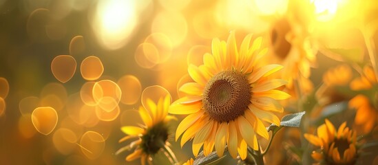 Obraz premium Soothing Soft Focus Enhances the Elegance of Sunflowers Amidst Bokeh Bliss
