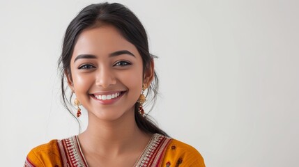 Radiant Indian Model: Traditional Attire and Makeup on White Background generative ai