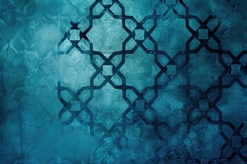 A rendition of Islamic geometric patterns and arabesque with cool blue color palate - obrazy, fototapety, plakaty