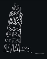 Line drawing Continuous line drawing of vector Italian landmark Tower of Pisa, Italy. Tourism, Vector illustration, simple line travel concept.
