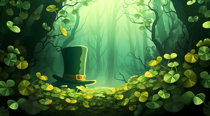 Illustration of a green St. Patrick's Day background with a leprechaun hat.