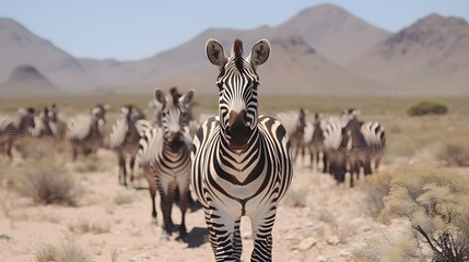 A herd of zebras in the savannah.