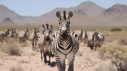 Fotobehang A herd of zebras in the savannah. © Галя Дорожинська