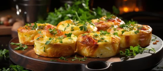 Fotobehang Delicious egg muffins with ham, cheese © hazia