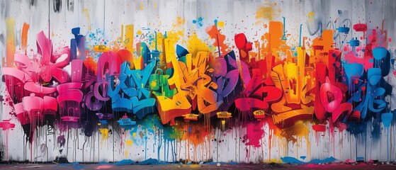 Vibrant colors come alive in this street art mural, expressing the artists creativity through a mix of text and graffiti. Full Frame