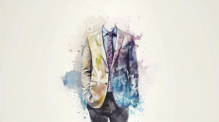 Watercolor design of men's clothing on white background.