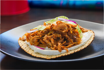 Tostada with Mexican Chicken Tinga, Tinga de Pollo