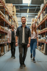 Fototapeta premium Caucasian team Confident working at the warehouse.