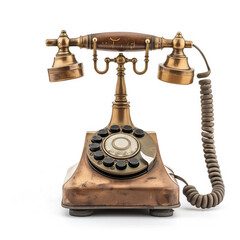 A close-up image showcasing a vintage, rusted rotary telephone, emphasizing its aged texture and classic design