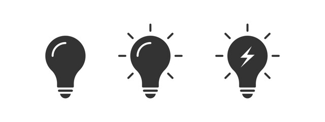 Light bulb icon and flash lightning bolt icon. lamp icon symbol collection set , creative good idea logo. innovative idea icon sign in flat style. vector illustration - obrazy, fototapety, plakaty