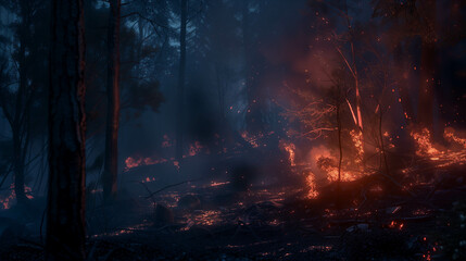 Forest fire during the night.