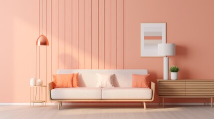 Texture-Based Elegance: Striped Peach Living Room Design by Robert Stefan generative ai - obrazy, fototapety, plakaty