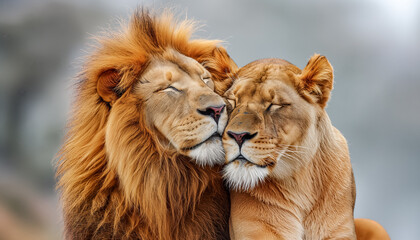 Majestic African lion couple