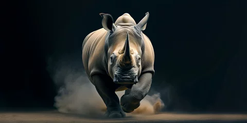 Keuken spatwand met foto Unaufhaltsam rennt das Rhinozeros zu seinem Ziel © stockmotion