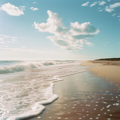 Serene Beachscape with Gentle Waves and Clear Sky