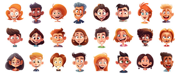 Cartoon user avatars. Men and women persons, girls and boys students faces, multinational smiles portraits isolated on white