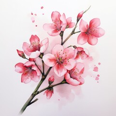 Cherry blossom flower blooming. Pink sakura flower background. Pink cherry blossom, isolated Sakura tree branch. For card, banner, invitation, social media post, poster, mobile apps, advertising.