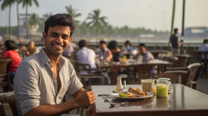 Keuken spatwand met foto Urban Bliss: Breakfast Bliss Amidst Mumbai's Hustle, Awaiting Culinary and Adventurous Journeys generative ia © RamvijayB