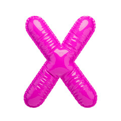 Volumetric letter X. The letter of the Latin alphabet in the shape of a balloon, isolated on a transparent background. An inflatable ball of bright pink color with a glossy texture.