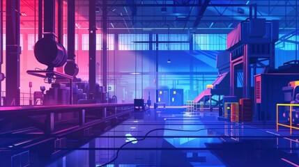 The creative vector illustration showcases a factory line manufacturing industrial plant scene, offering an abstract concept graphic element for the Industry 4.0 zone template - obrazy, fototapety, plakaty