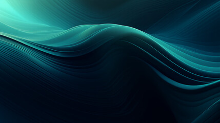 Fluid Lines and Waves in Blue with Dark Green Accents, Abstract Minimalism with a Blend of Dark and Light Blue Hue. - obrazy, fototapety, plakaty
