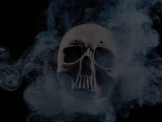 Smoke and Human Skull on Black Background Isolated