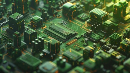 Illustration of a circuit board with depth of field effect - obrazy, fototapety, plakaty