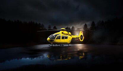 Medevac evacuation medicine helicopter at night - 733434069