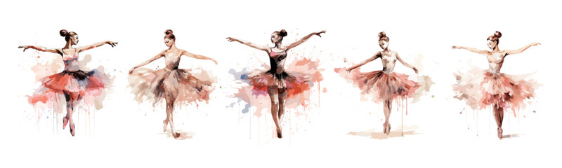 Elegance ballet dancers. Beautiful girl dancer classic dance. Fashion illustration, art and beauty. Isolated elegant young women, vector characters - obrazy, fototapety, plakaty