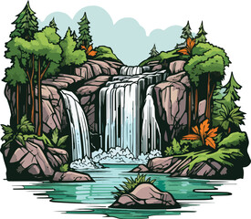 waterfall vector illustration isolated on transparent background. 