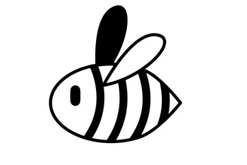 Cute bee cartoon illustration. Honeybee black and white graphic. Minimalistic black and white design isolated on white background. Creative animal concept for design and print.