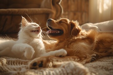 Pawsitively Adorable: Joyful Moments Between Feline and Canine Companions generative ai