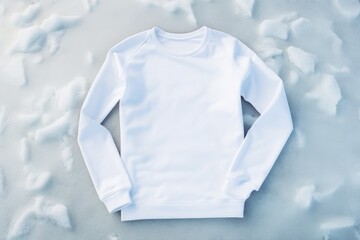 Empty white mockup of sweatshirt lay on snow - 733435467