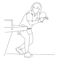 Female playing table tennis outline vector illustration. Sportwoman playing ping pong. Sport theme.