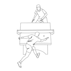 Two men playing table tennis outline vector illustration. Sportsmans playing ping pong. Sport theme.