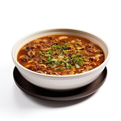 Turtle soup closeup isolated on white background