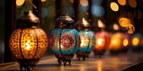 Fototapeta na wymiar Enter the Realm of Wonder: Fantasy-Style Lanterns Bring Magic to Your Islamic Ramadan Celebration! 