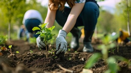 Fototapeta premium Promoting Sustainability: Engaging in Community Gardens for Food and Habitat Restoration generative ai