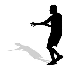 Black silhouette of an athlete runner with shadow. Athletics, running, cross, sprinting, jogging, walking