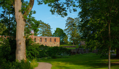 Fototapeta na wymiar Gräfsnäs castle ruins in early summer.