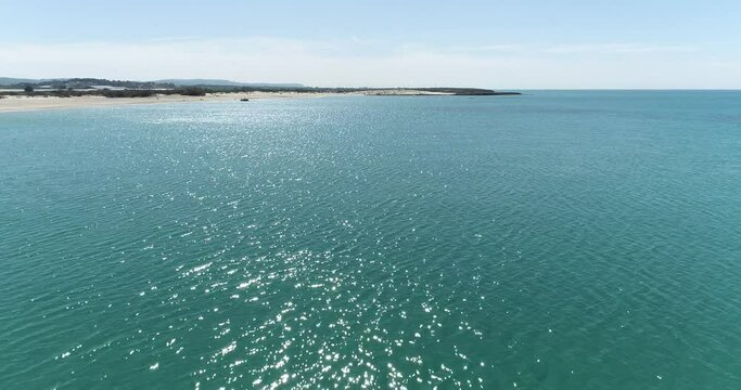 Aerial footage of the amazing Dor beach in the Mediterranean Sea. Small islands and amazing reefs.