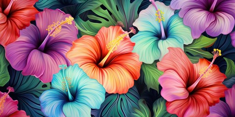 Drawing painting graphic art decoration background hibiscus floral flowers pattern