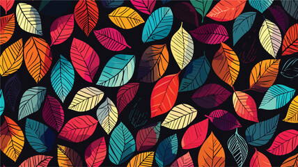 Erased ethnic lined colorful leaves abstract.