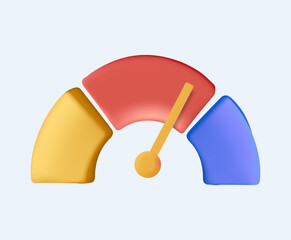 Round scale with pointer arrow. Dashboard of risk, speed and rating levels concept. Dial indicator 3d vector icon